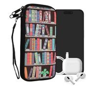 kwmobile Custodia in Neoprene con Zip per Smartphone XL - 6,7/6,8" - Astuccio portacellulare a Sacchetto con Cerniera - Borsa Verticale - Libreria con Piante Blu/Verde/Fucsia