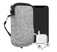 kwmobile Custodia in Neoprene con Zip per Smartphone XS - 3,5/4" - Astuccio Portacellulare a Sacchetto con Cerniera - Borsa in Grigio Chiaro Opaco/Bianco