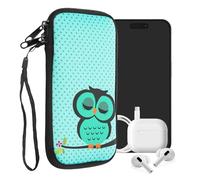 kwmobile Custodia in Neoprene con Zip per Smartphone XXL - 7" - Astuccio portacellulare a Sacchetto con Cerniera - Borsa Verticale - Civetta dormiente Turchese/Marrone/Menta