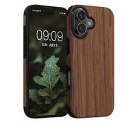 kwmobile Custodia morbida compatibile con Apple iPhone 17 - in silicone TPU e legno - Back Cover ibrida per cellulare - Venature marrone