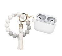 kwmobile Custodia per Apple Airpods Pro 2 Cover - Custodia Cuffie Wireless In Ear con Perline e Nappina - Cover Porta Auricolari in Silicone - bianco/grigio