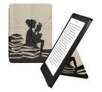 kwmobile Custodia protettiva in ecopelle per e-reader Kobo Aura Edition 2 - Custodia a libro per e-reader in nero/beige - Ragazza e Libri