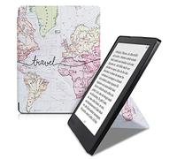 kwmobile Custodia protettiva in ecopelle per e-reader Kobo Aura H2O Edition 2 - Custodia a libro per e-reader in nero/multicolore - Mappa del mondo