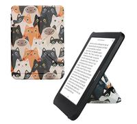 kwmobile Custodia protettiva in ecopelle per e-reader Kobo Clara BW/Colour - Custodia a libro per e-reader in arancione/nero/bianco - Gatti