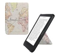 kwmobile Custodia protettiva in ecopelle per e-reader Kobo Clara BW/Colour - Custodia a libro per e-reader in nero/multicolore - Mappa del mondo