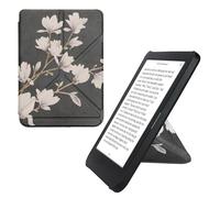 kwmobile Custodia protettiva in ecopelle per e-reader Kobo Clara BW/Colour - Custodia a libro per e-reader in marrone grigio/bianco/grigio scuro - Magnolie