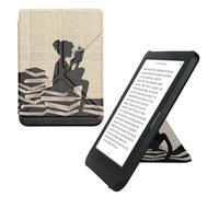 kwmobile Custodia protettiva in ecopelle per e-reader Kobo Clara BW/Colour - Custodia a libro per e-reader in nero/beige - Ragazza e Libri