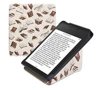 kwmobile Custodia protettiva in ecopelle per e-reader Kobo Libra 2 - Custodia a libro per e-reader in beige/marrone/oro - Libri Volanti