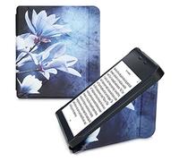 kwmobile Custodia protettiva in ecopelle per e-reader Kobo Libra 2 - Custodia a libro per e-reader in bianco/grigio/blu - Magnolia