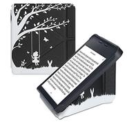 kwmobile Custodia protettiva in ecopelle per e-reader Kobo Libra 2 - Custodia a libro per e-reader in bianco/nero - Altalena Sull'Albero