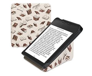 kwmobile Custodia protettiva in ecopelle per e-reader Kobo Libra 2 - Custodia a libro per e-reader in beige/marrone/oro - Libri Volanti
