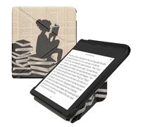 kwmobile Custodia protettiva in ecopelle per e-reader Kobo Libra Colour - Custodia a libro per e-reader in nero/beige - Ragazza e Libri