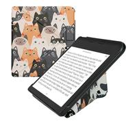 kwmobile Custodia protettiva in ecopelle per e-reader Kobo Libra Colour - Custodia a libro per e-reader in arancione/nero/bianco - Gatti