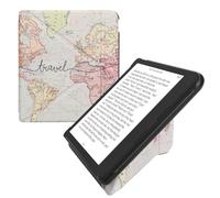 kwmobile Custodia protettiva in ecopelle per e-reader Kobo Libra Colour - Custodia a libro per e-reader in nero/multicolore - Mappa del mondo