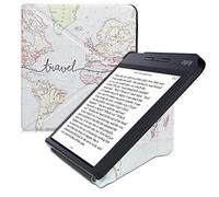 kwmobile Custodia protettiva in ecopelle per e-reader Kobo Libra H2O - Custodia a libro per e-reader in nero/multicolore - Mappa del mondo