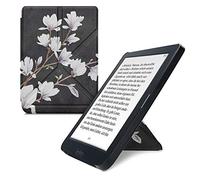 kwmobile Custodia protettiva in ecopelle per e-reader Kobo Nia - Custodia a libro per e-reader in marrone grigio/bianco/grigio scuro - Magnolie