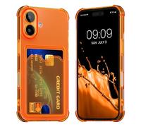 kwmobile Custodia Trasparente Compatibile con Apple iPhone 16 Cover - Protezione Paraurti in TPU Morbido - Case Antiurto con Porta Carte di Credito - arancia fruttata/trasparente