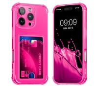 kwmobile Custodia Trasparente Compatibile con Apple iPhone 16 Pro Max Cover - Protezione Paraurti in TPU Morbido - Case Antiurto con Porta Carte di Credito - rosa shocking/trasparente