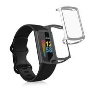 kwmobile Set 2x Custodia Smartwatch Compatibile con Fitbit Charge 6 / Charge 5 Cover - Case Silicone Protezione Orologio Fitness argento/grigio scuro