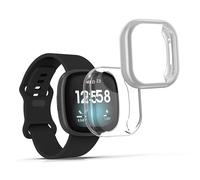 kwmobile Set 2x Custodia Smartwatch Compatibile con Fitbit Versa 3 / Sense Cover - Case Silicone Protezione Orologio Fitness trasparente/argento