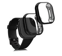 kwmobile Set 2x Custodia Smartwatch Compatibile con Fitbit Versa 3 / Sense Cover - Case Silicone Protezione Orologio Fitness nero/nero
