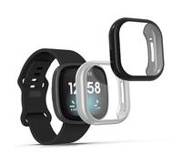 kwmobile Set 2x Custodia Smartwatch Compatibile con Fitbit Versa 3 / Sense Cover - Case Silicone Protezione Orologio Fitness nero/argento