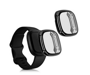 kwmobile Set 2x Custodia Smartwatch Compatibile con Fitbit Versa 3 / Sense Cover - Case Silicone Protezione Orologio Fitness nero/trasparente