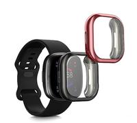 kwmobile Set 2X Custodia Smartwatch Compatibile con Fitbit Versa 4 / Sense 2 Cover - Case Silicone Protezione Orologio Fitness Nero/Fucsia