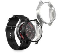 kwmobile Set 2x Custodia Smartwatch Compatibile con OnePlus Watch 3 / Oppo Watch X2 Cover - Case Silicone Protezione Orologio Fitness nero/argento