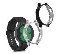 kwmobile Set 2x Custodia Smartwatch Compatibile con Samsung Galaxy Watch 4 (40mm) Cover - Case Silicone Protezione Orologio Fitness nero/argento