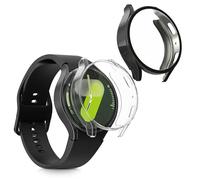 kwmobile Set 2x Custodia Smartwatch Compatibile con Samsung Galaxy Watch 7 44mm Cover - Case Silicone Protezione Orologio Fitness trasparente/nero