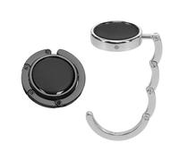 kwmobile Set 2x Gancio Borsa da Tavolo - Appendi Borsa Pieghevole Antiscivolo Antigraffio - Appendiborsa Scrivania Max 5,5 kg - nero matt/argento
