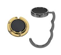 kwmobile Set 2x Gancio Borsa da Tavolo - Appendi Borsa Pieghevole Antiscivolo Antigraffio - Appendiborsa Scrivania Max 5,5 kg - oro/ardesia scuro