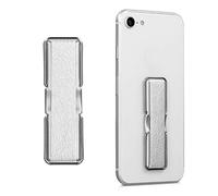 kwmobile Supporto Dita per Cellulare - Impugnatura in Ecopelle Universale con cavalletto - Sostegno Autoadesivo Stand Fascetta Similpelle - Argento