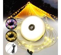 KWODE Camping String Lights Rollable, 10M 3-in-1Portable Outdoor String Lights, USB Ricaricabile Extendable Camping Lampada con 8 Modalità di Illuminazione, Per Campeggio, Fattoria e Escursionismo