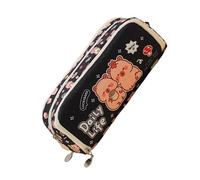kwoifioy Astuccio grande in tela con cartoni animati, per penne e matite, organizer da viaggio, per scuola, ufficio, viaggi, astuccio in tela, essenziale per l'aula, Nero