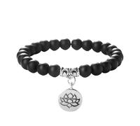 kwoifioy Braccialetto elastico con perline da 8 mm con ciondolo a forma di fiore di loto per donna elastico con perline alla moda, Misura unica, come descritto