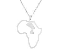 kwoifioy Collana con ciondolo a forma di mappa dell'Africa con design della città, catena lunga, gioielli alla moda in acciaio inox, ten chain, come descritto, come descritto