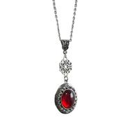 kwoifioy Collana con ciondolo ovale regolabile in stile antico con pietre preziose, accessori alla moda per le donne in lega d'argento, One Size, come descritto, come descritto