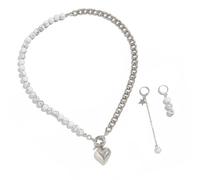 kwoifioy Orecchini con ciondolo a forma di cuore, collana e perle, orecchini a girocollo per donne e ragazze, collana con perline turchesi fatte a mano, Misura unica, come descritto, come descritto