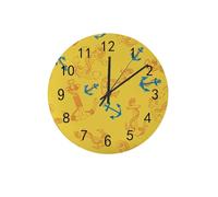 KWQDOZF Ancoraggi da parete in legno con sfondo giallo, rotondi, circolari, senza cornice, a batteria, silenziosi, leggeri, per camera da letto, aula, ufficio, 11,8 pollici