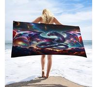 KWQDOZF Asciugamano da spiaggia in microfibra con drago, motivo: magia medievale, animale, cielo stellato, drago, telo da piscina, 31 x 63 cm, anti-sabbia, ad asciugatura rapida