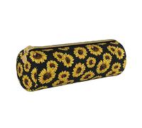 KWQDOZF Astuccio rotondo con soli dorati Astuccio in pelle Astuccio per penne Astuccio per trucco per donne Uomini Scuola Ufficio e viaggi