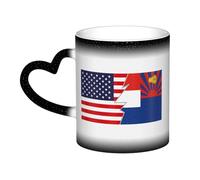 KWQDOZF Bandiera dell'Unione Nazionale Karen e America Tazza Tazza in Ceramica Termosensibile Cambia Colore Tazza Isolata Novità Uniche Tazze da Viaggio Tazze per la Casa 11 OZ