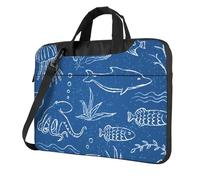 KWQDOZF Borsa a tracolla per laptop, custodia universale per notebook con motivo graffiti di creature marine blu dei cartoni animati