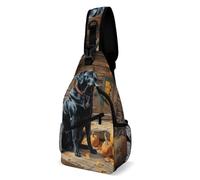 KWQDOZF Borsa a tracolla ultraleggera, multiuso, antifurto, per escursioni in bicicletta all'aperto, viaggi, zaino portautensili (Labrador Retriever nero, baita in autunno)