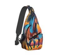 KWQDOZF Borsa a tracolla ultraleggera multiuso antifurto per zaino in spalla per escursioni in bicicletta all'aperto, viaggi, zaino portautensili (stampa tramonto, cavallo e girasoli)