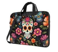 KWQDOZF Borsa per laptop Day of The Dead, custodia per laptop con fiore di teschio di zucchero, borsa a tracolla per uomo e donna, cartelle da 15,6 pollici