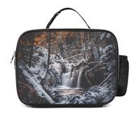 KWQDOZF Borsa porta pranzo isolata portatile a prova di perdite, con motivo a cascata, inverno, boschi e montagne.
