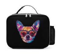 KWQDOZF Borsa porta pranzo portatile a forma di cuore, con occhiali, per cani, chihuahua, riutilizzabile, isolata, a prova di perdite, per lavoro e picnic